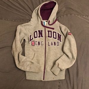 London England zip up sweatshirt